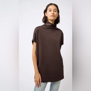 Kal Reiman Shirt Top Size Small Brown Minimalist Classic Ponte Funnelneck